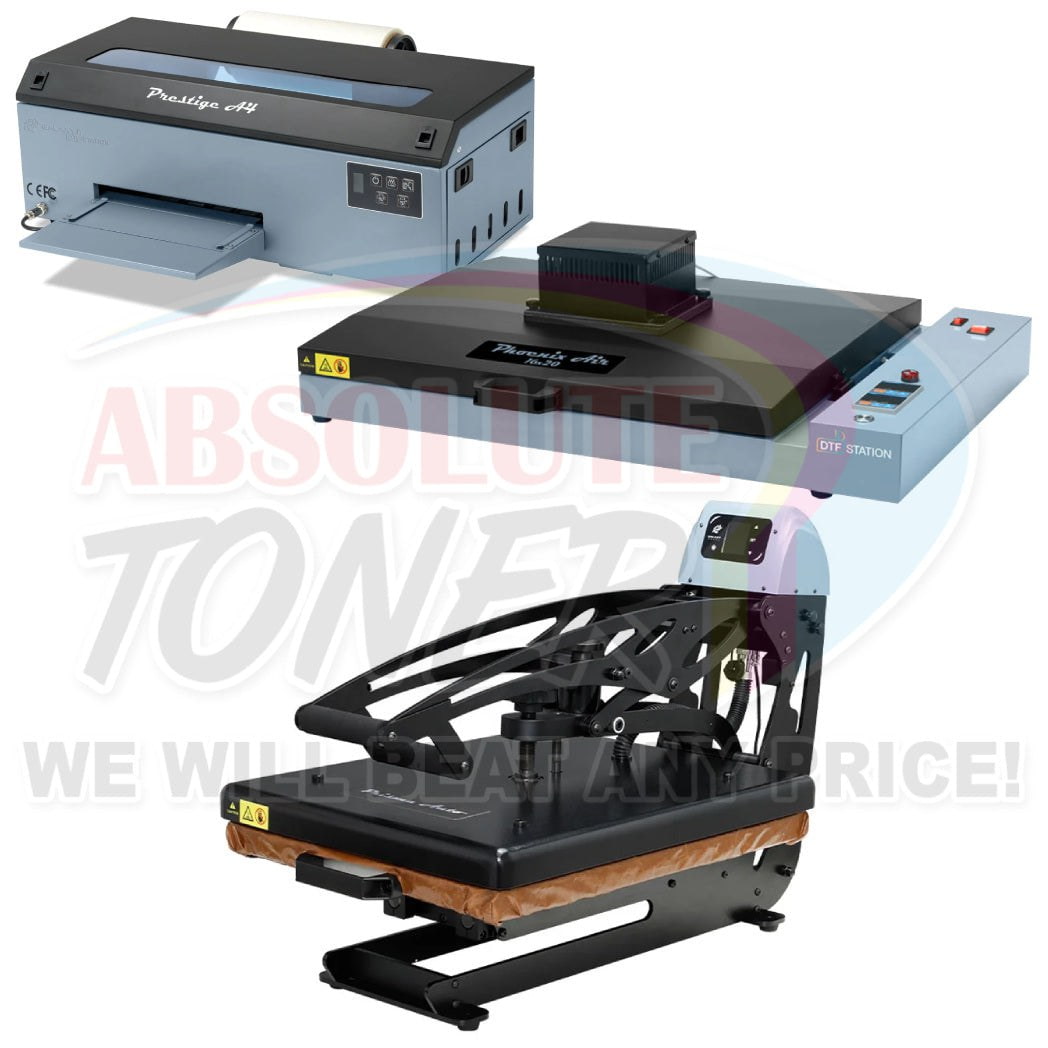 Absolute Toner $142.75/Month (After $250 Saving) Prestige A4 DTF Printer 110V With 16x20" Inch (40x50cm) Curing Oven AND Phoenix Air And Prisma Auto Clam Slider GS-105HS DTF printer