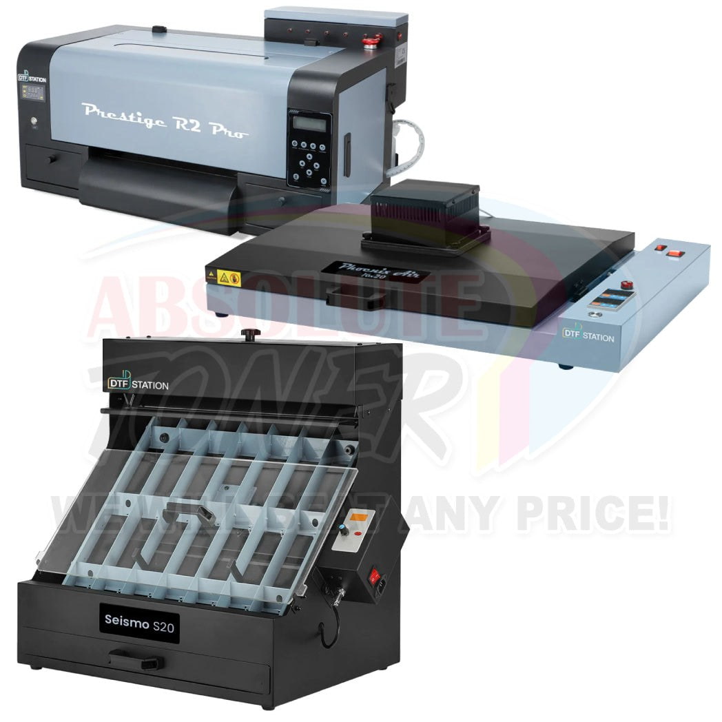 Absolute Toner $248.63/Month (After $450 Saving) Prestige R2 PRO DTF Printer 110V A3 (Dual Epson i1600 Print Heads) With Digirip Software, 16x20" Inch (40x50cm) Curing Oven Phoenix Air And Seismo S20 DTF Manual Powder Station DTF printer