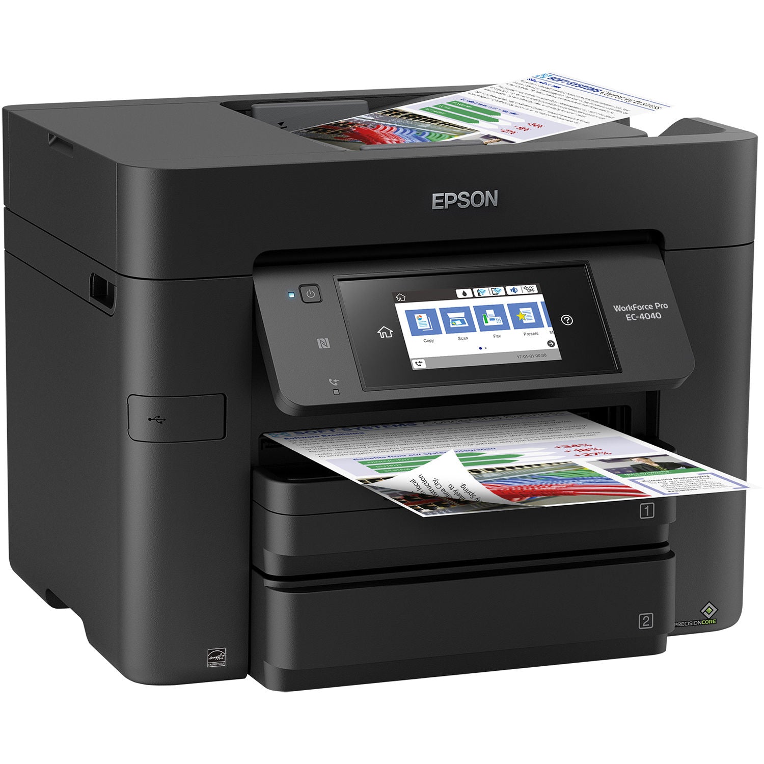 Absolute Toner New Epson High-Speed WorkForce Pro EC-4040 Color Inkjet Multifunction Printer Copier Scanner, Fax With Two Trays And Color Touchscreen, C11CF75203 Showroom Color Copier
