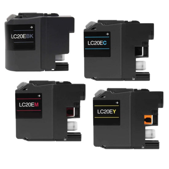 Absolute Toner Set Of 4, Compatible Brother LC20E Color (BK/C/M/Y) Extra High Yield Ink Cartridge Combo Brother Ink Cartridges