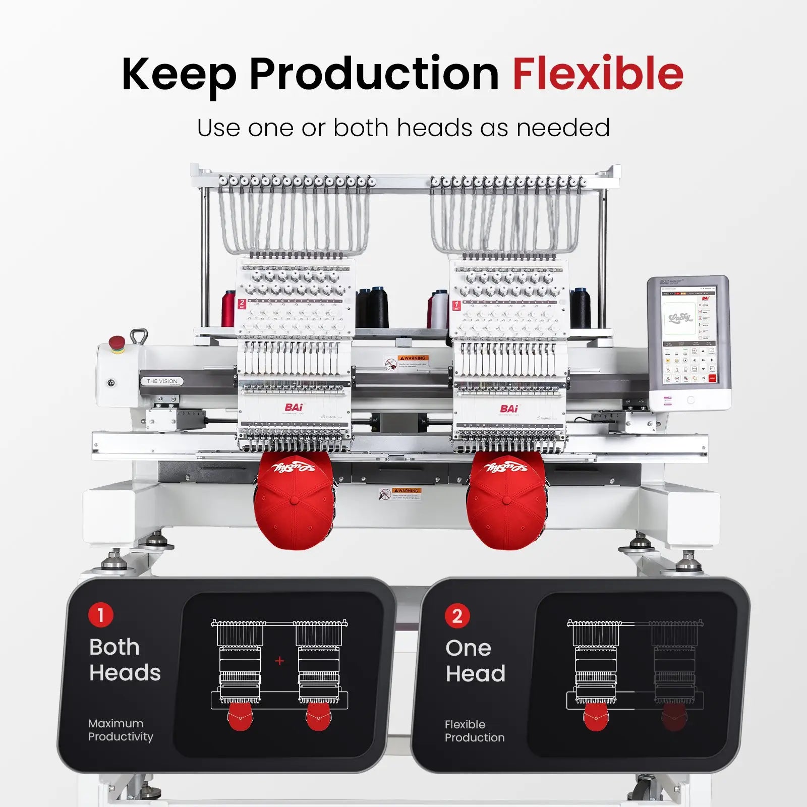 BAi THE VISION 2-Head Commercial Embroidery Machine - Dual-Head 15-Needle Custom Apparel System