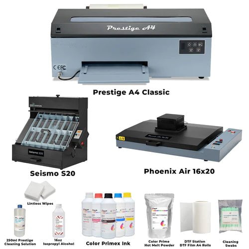Absolute Toner Prestige A4 Shaker and Oven Bundle Containing Prestige A4 DTF Printer, DTF Station Seismo S20 DTF Powder Station And Phoenix Air 16x20 DTF printer