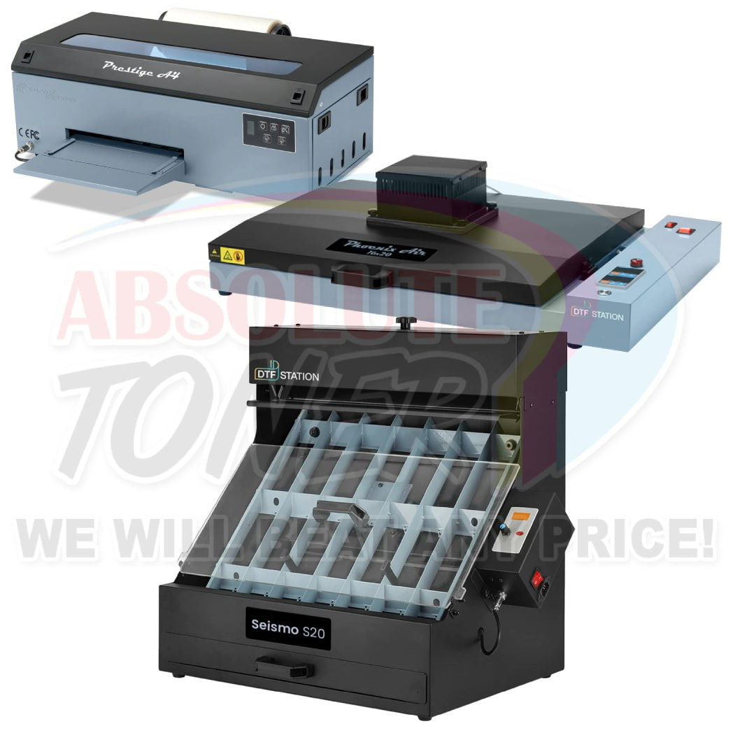 Absolute Toner $155.82/Month (After $250 Saving) Prestige A4 DTF Printer 110V With 16x20" Inch (40x50cm) Curing Oven Phoenix Air And Seismo S20 DTF Manual Powder Station DTF printer
