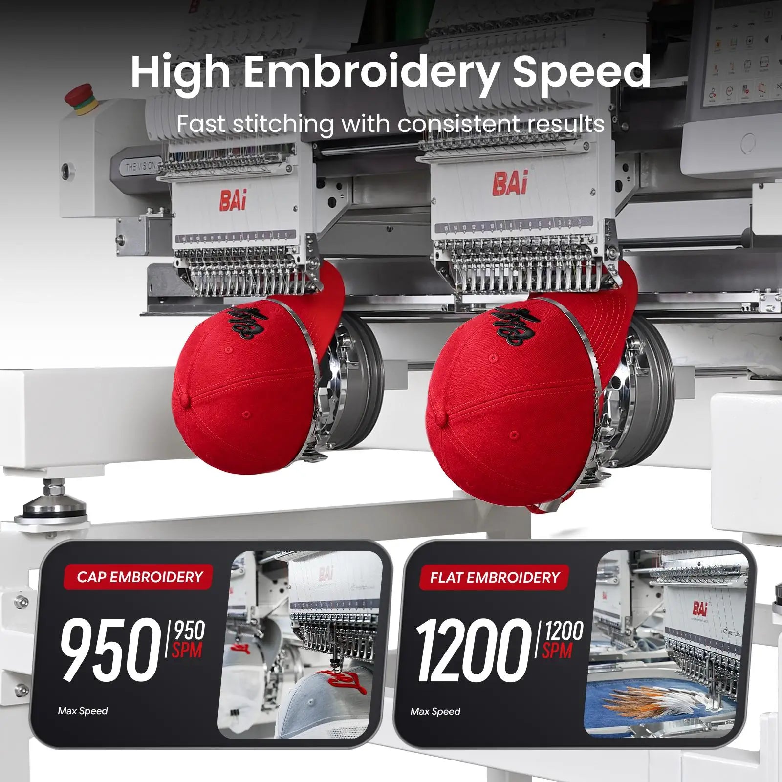 BAi THE VISION 2-Head Commercial Embroidery Machine - Dual-Head 15-Needle Custom Apparel System