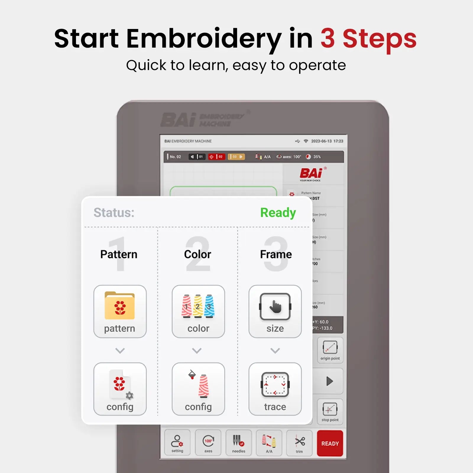 BAi THE VISION 2-Head Commercial Embroidery Machine - Dual-Head 15-Needle Custom Apparel System