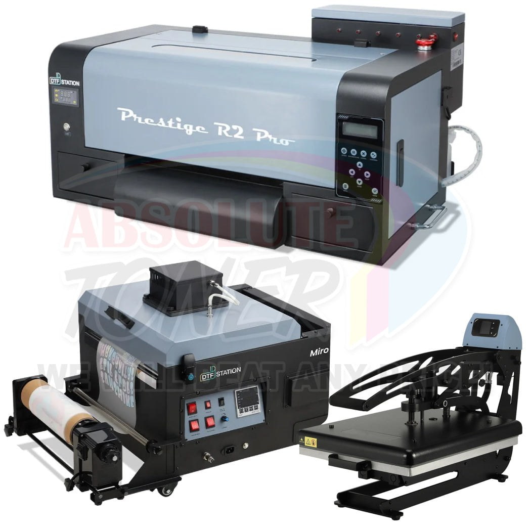 Absolute Toner $269.93/Month Prestige R2 PRO DTF Printer 110V A3 (Dual Epson i1600 Print Heads) With Digirip Software, Miro 13 DTF Powder Shaker With Oven Purifier And Prisma Auto Clam Slider GS-105HS DTF printer