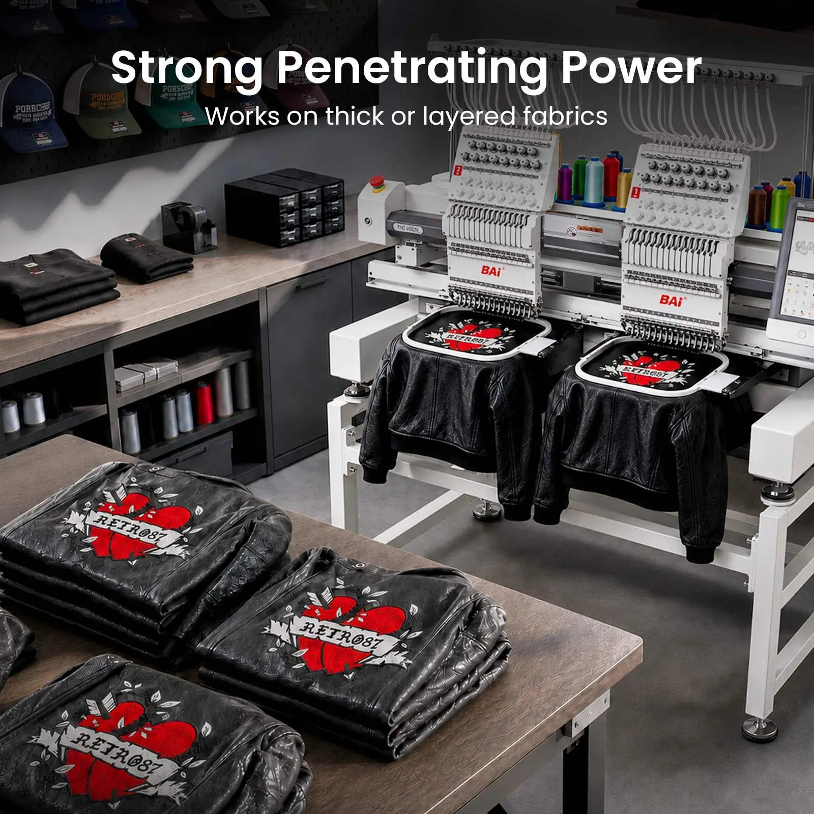 BAi THE VISION 2-Head Commercial Embroidery Machine - Dual-Head 15-Needle Custom Apparel System