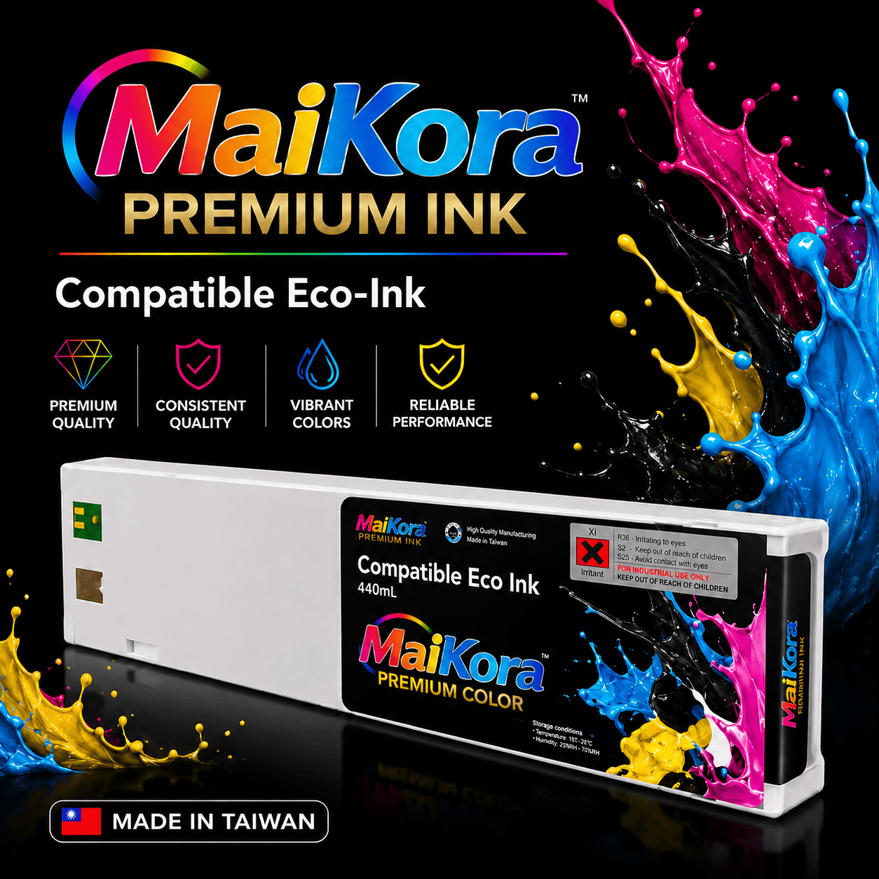 Absolute Toner MaiKora MADE IN TAIWAN Premium Quality (MAX2) 440ml Compatible Eco-Solvent Ink Cartridge To Replace Roland ECO-SOL MAX 2
