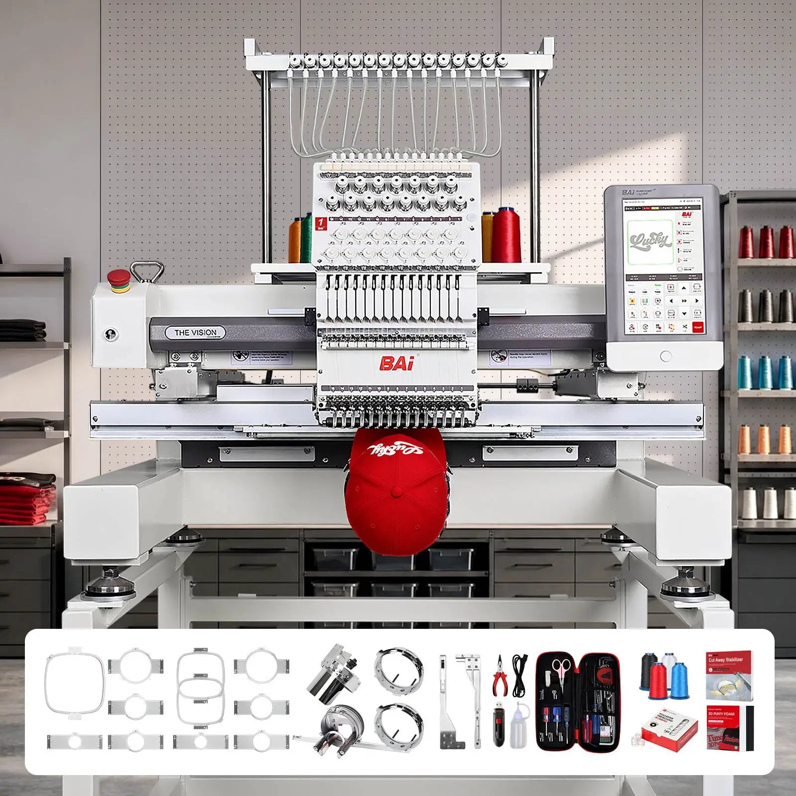 BAi THE VISION Multi-Head Commercial Embroidery Machine - Industrial High-Speed Multi-Head Apparel System