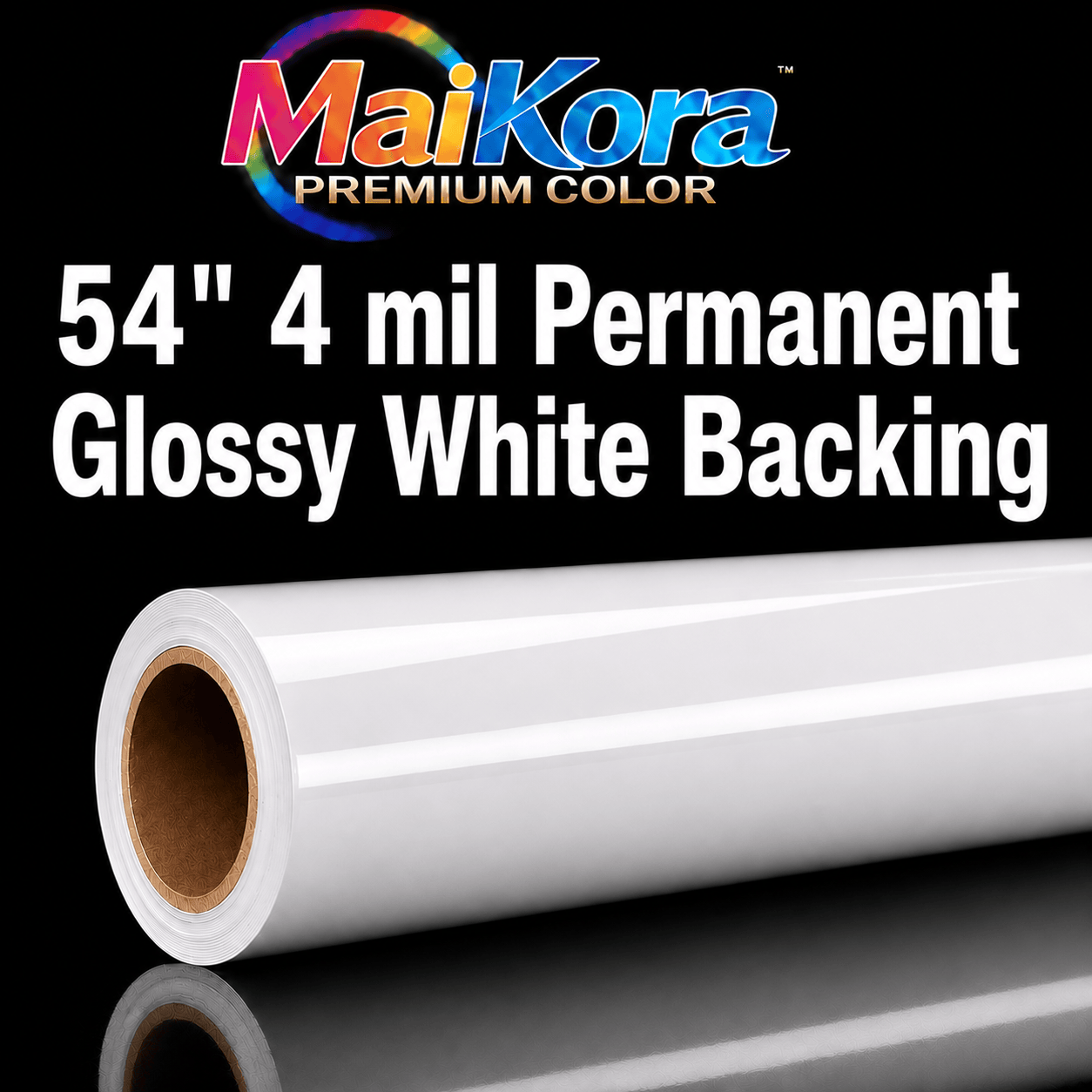 Absolute Toner MaiKora 54"x164ft 4mil Permanent GLOSSY White Vinyl Roll DPE SP (Eco-Solvent, UV, Latex) 4-mil self-adhesive PVC film engineered for high-impact displays and luxury branding vinyl roll
