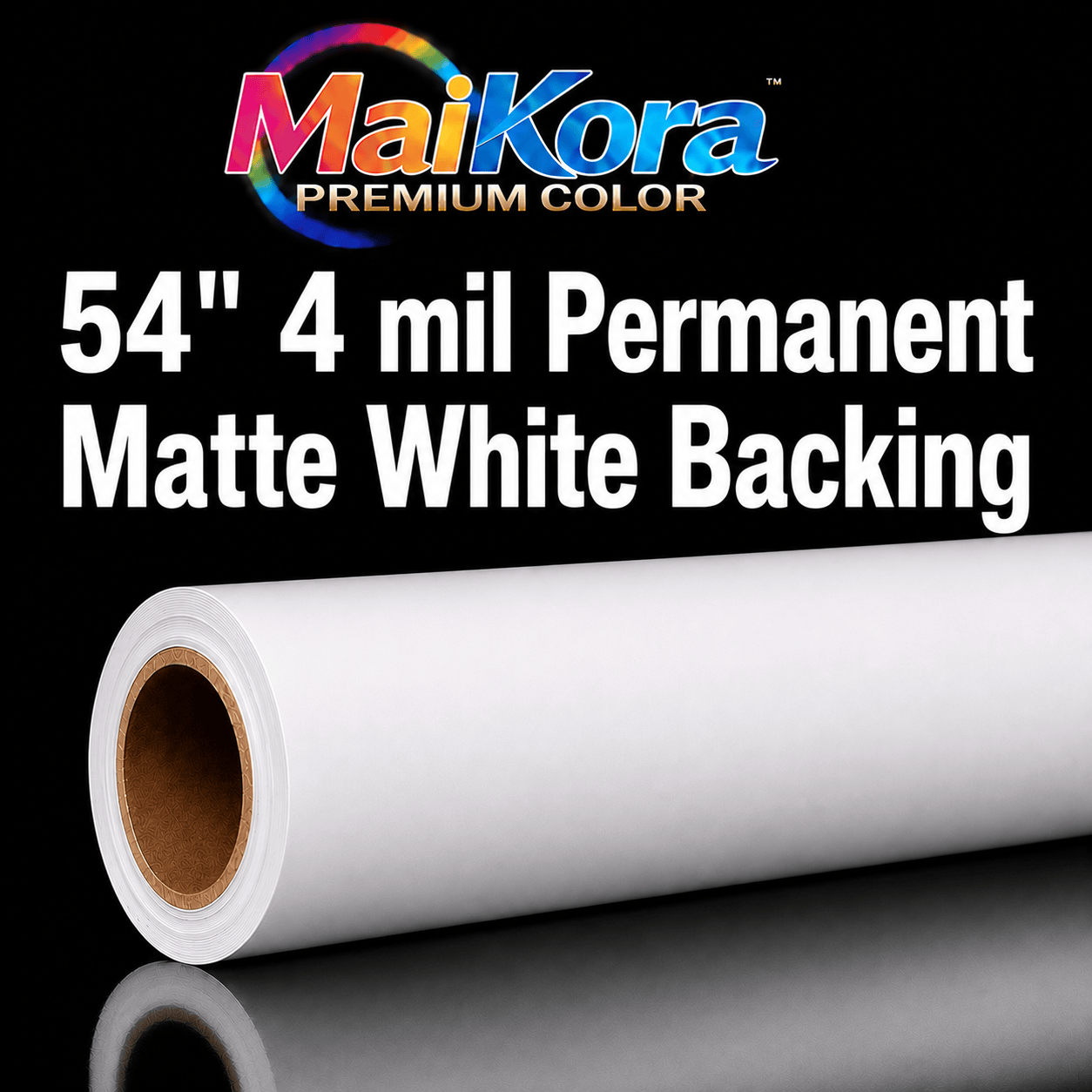 Absolute Toner MaiKora 54"x164ft 4mil Permanent MATTE White Vinyl Roll DPE (Eco-Solvent, UV, Latex) 4-mil self-adhesive PVC film engineered for high-impact displays and luxury branding vinyl roll