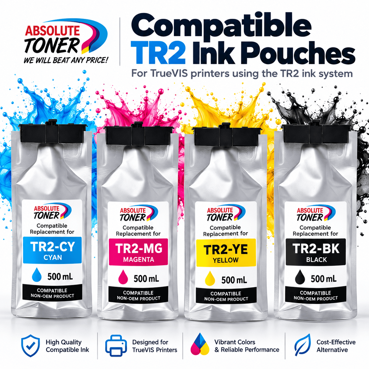 Absolute Toner TR2 MADE IN TAIWAN 500 ml Compatible Replacement Ink Pouches for Roland TrueVIS TR2 Printers Roland Cartridges