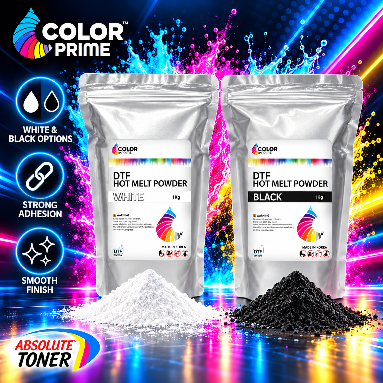 Absolute Toner Original Color Prime Hot Melt DTF Powder for Direct to Film – 1kg Pack | Premium Quality for Crisp Transfers! DTF Powder