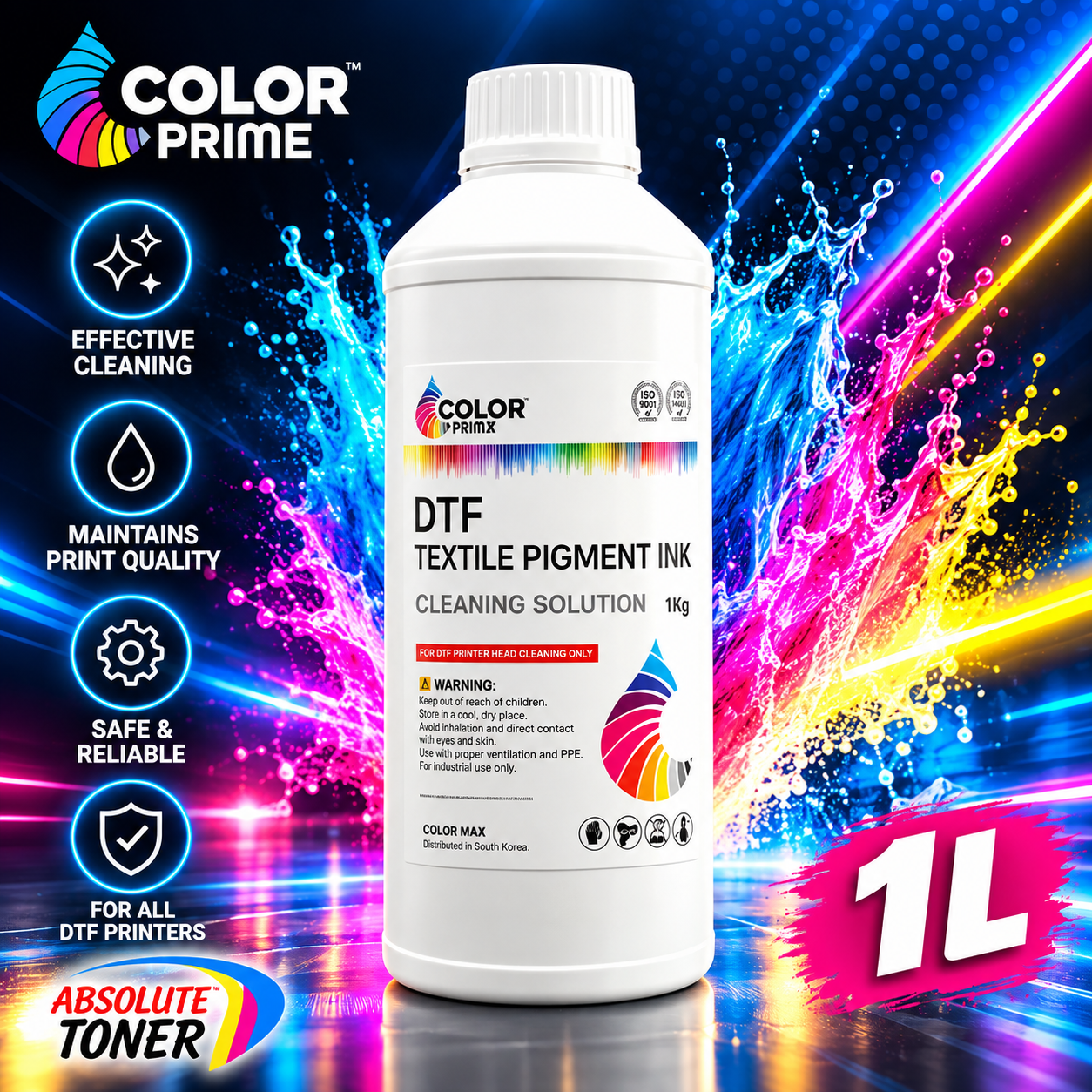 Absolute Toner Original Color Prime DTF Cleaning Solution – 1L (1000ml)| For Maintenance & Printhead Protection by DTF STATION dtf supplies