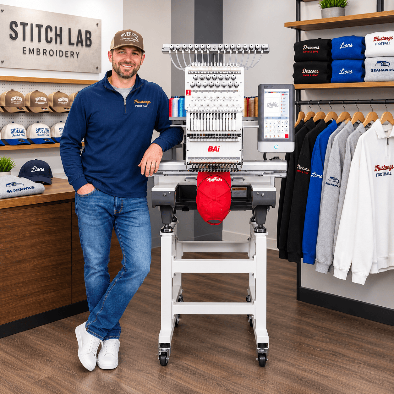 $135/Month BAi THE MIRROR Commercial Embroidery Machine - 15-Needle Custom Apparel & Structured Hat System