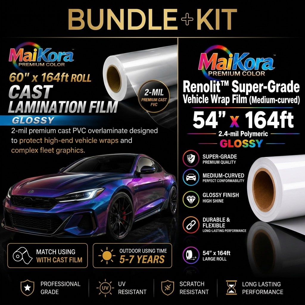 Absolute Toner MaiKora Glossy Vehicle Wrap Film + Cast Lamination Bundle