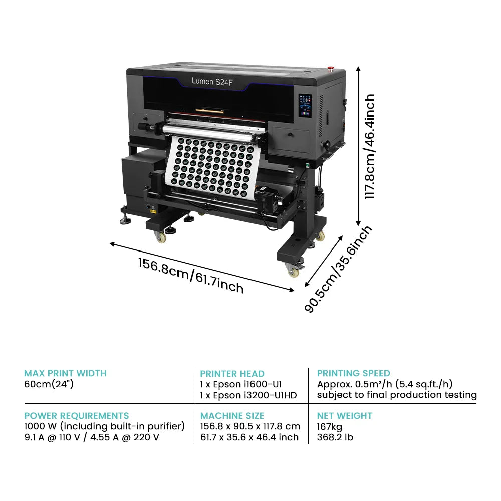 Absolute Toner PRE-ORDER NOW! DTF Station Lumen S24F UV DTF Printer - 24" 3D Embossed UV Transfer Printer DTF printer