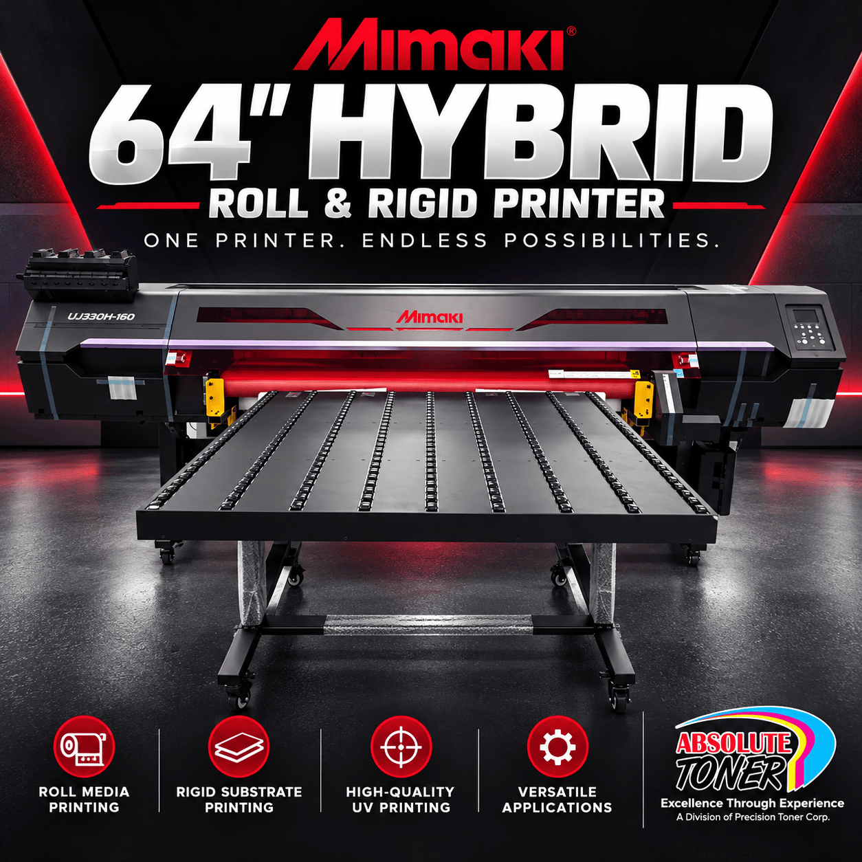 Absolute Toner $890/month NEW - IN STOCK -Mimaki 64" Hybrid – Complete Turnkey Package | UJ330H-160 Hybrid UV-LED Printer UV-LED Printer