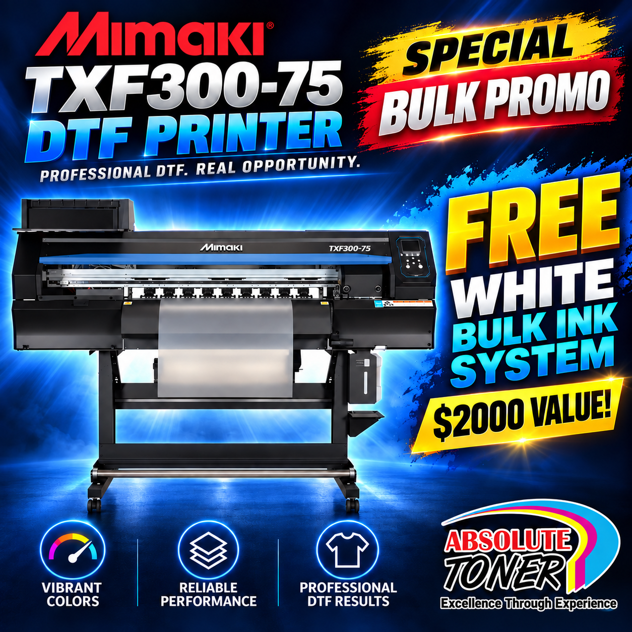 Absolute Toner $185/MONTH NEW Mimaki TxF300-75 Direct-to-Film DTF Textile and Apparel Printer DTF printer