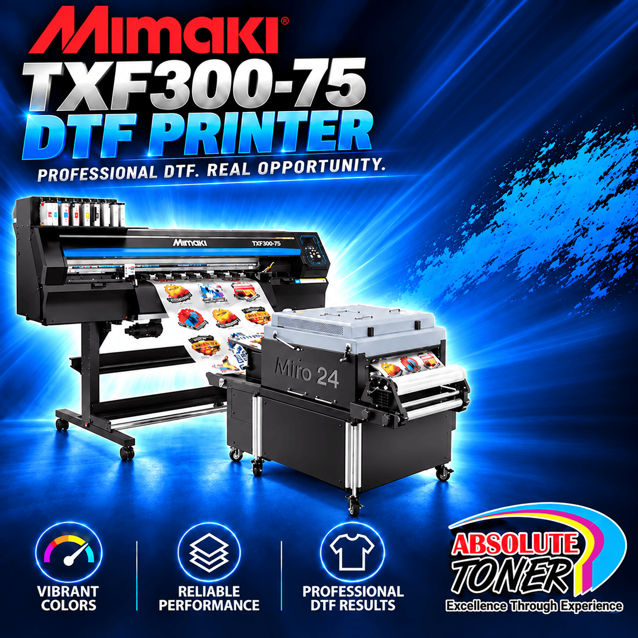 PROMO: $268/month New Mimaki DTF TxF300-75 32" DTF BUNDLE DTF PRINTER (DIRECT-TO-FILM) Dual Print Heads with Miro 24 Shaker Bundle