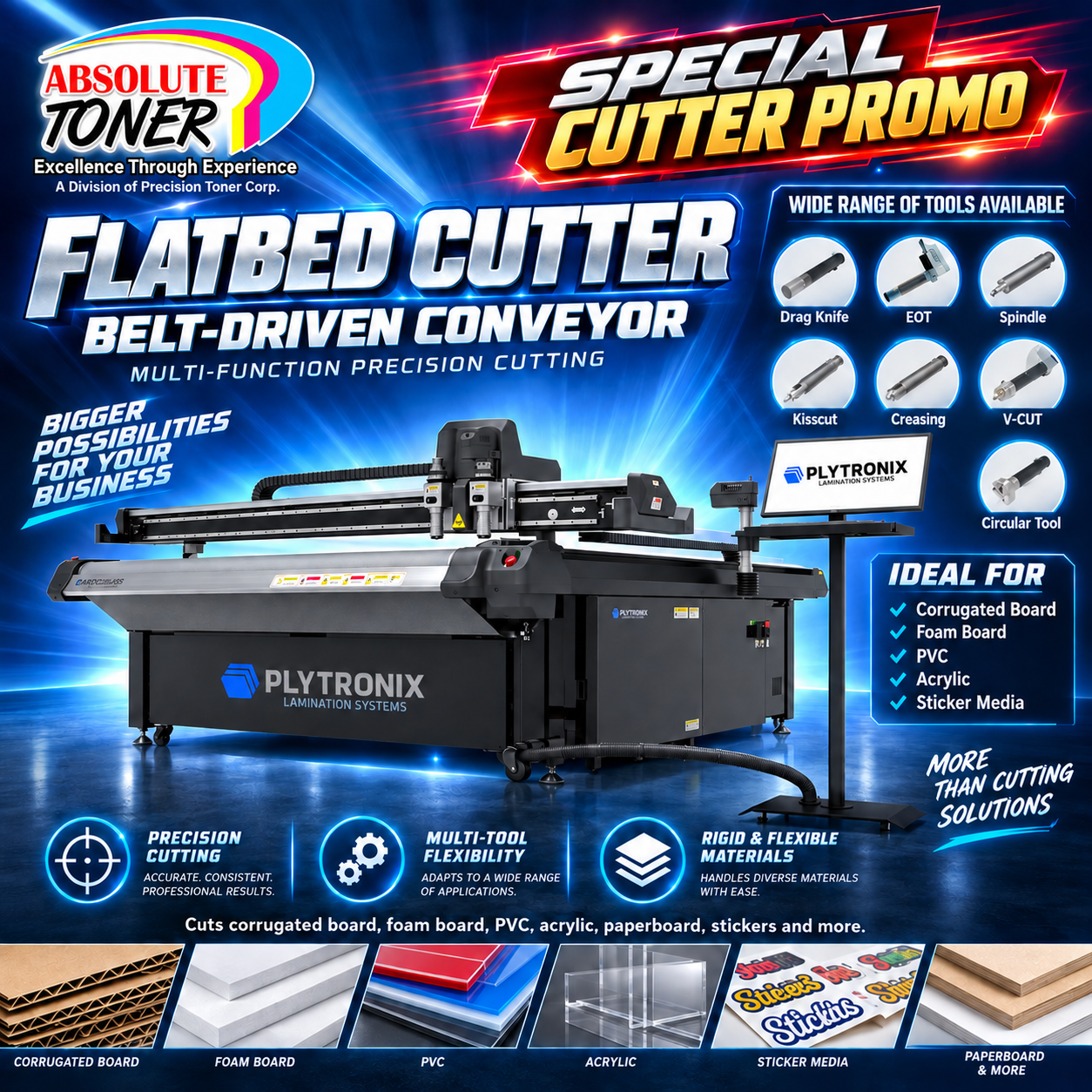 $495/month - Plytronix Flatbed Cutter AT-1325 4'x8' High-Precision Digital Flatbed Cutting Machine with Automated Finishing System Utilizes Interchangeable Tool Heads