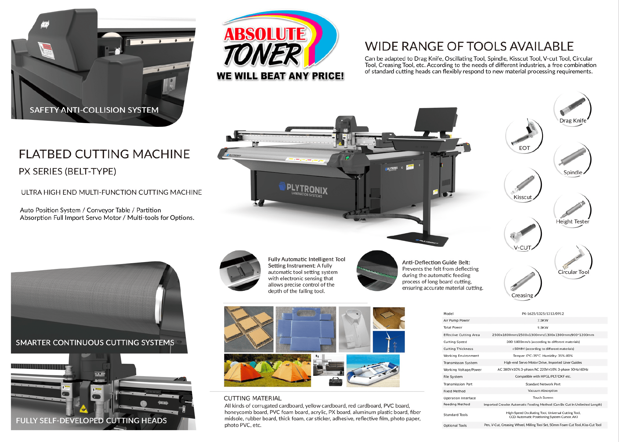 Absolute Toner $495/month - Plytronix Flatbed Cutter AT-1325 4'x8' High-Precision Digital Flatbed Cutting Machine with Automated Finishing System Utilizes Interchangeable Tool Heads Flatbed