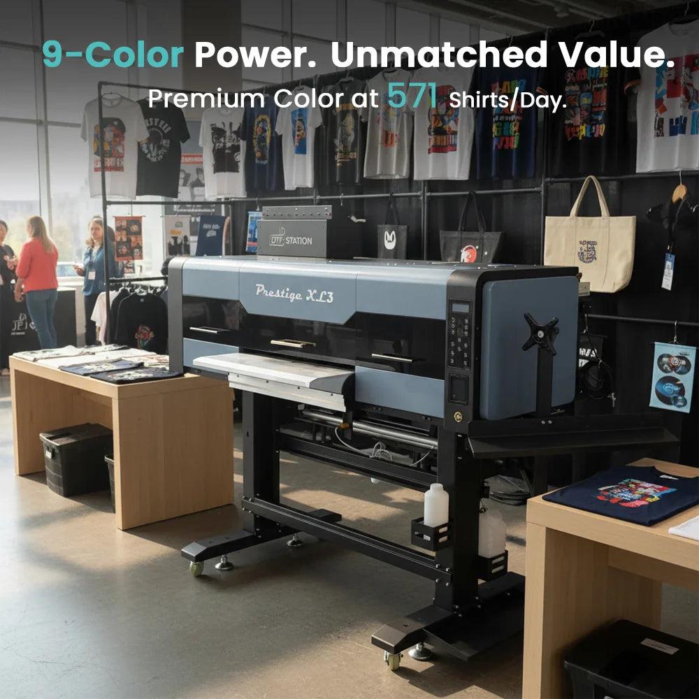 Absolute Toner 9 COLORS Prestige XL3 with 3 Epson i3200 DTF Printer Bundle with Auto Powder Shaker/Oven DTF printer