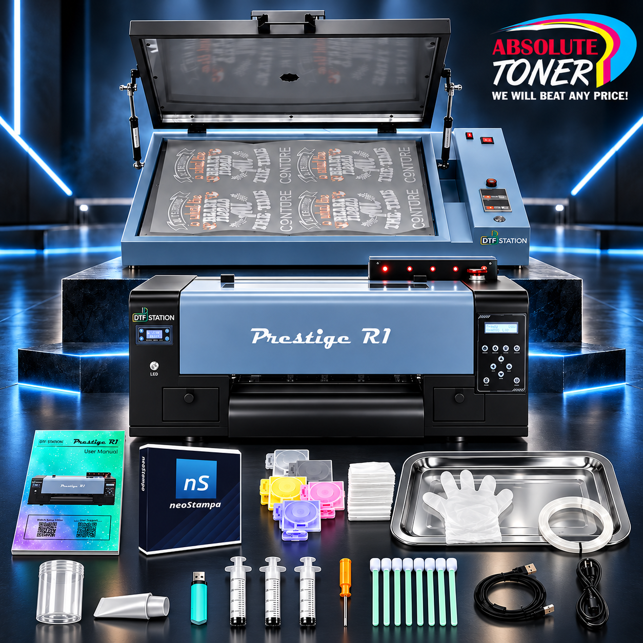 Absolute Toner From $119/month - New Prestige R1 13" (NEW MODEL WITH CUTTER) DTF Printer Bundle - Includes Prestige R1 DTF Printer, Startup Package and Compatible Machine Options DTF printer
