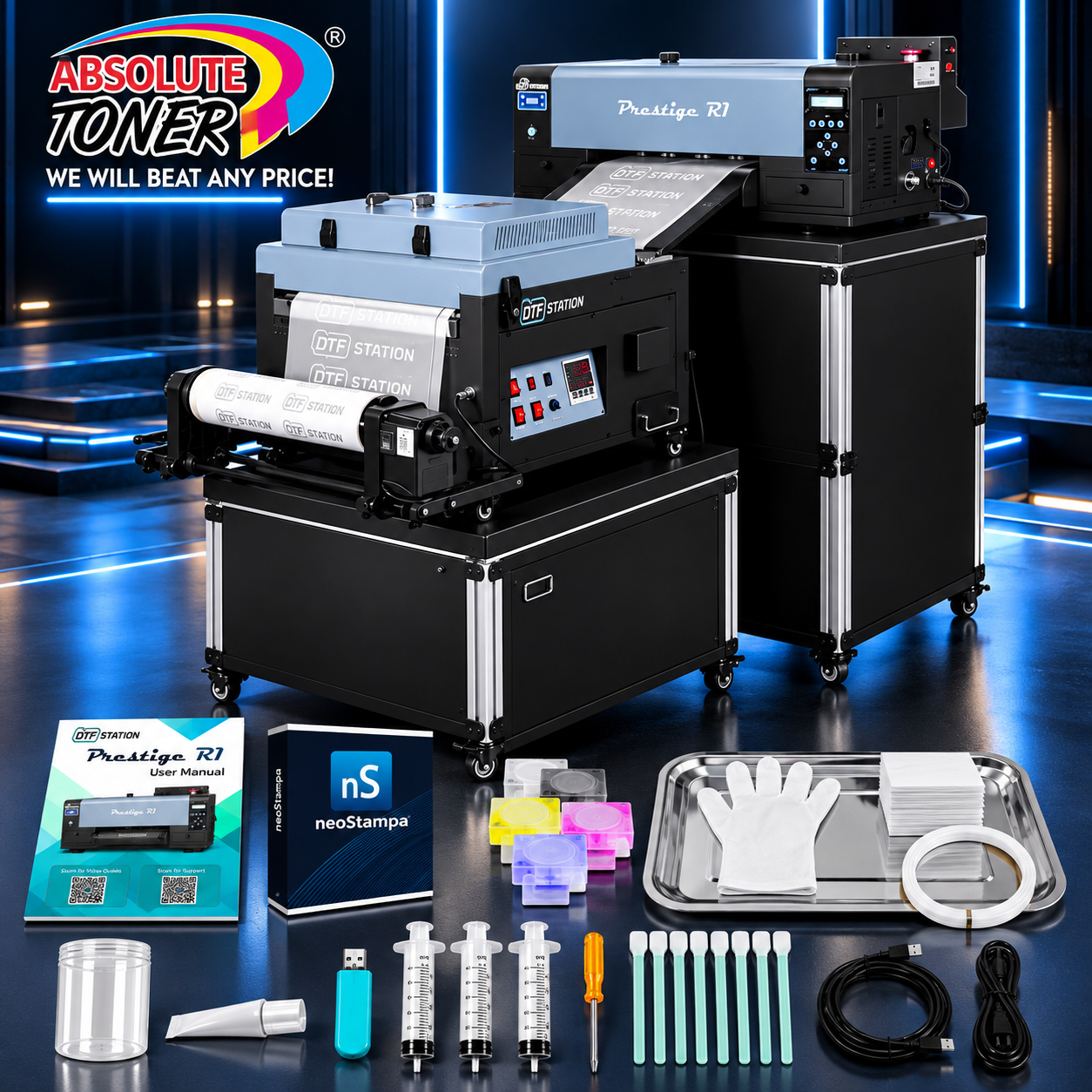 Absolute Toner From $119/month - New Prestige R1 13" (NEW MODEL WITH CUTTER) DTF Printer Bundle - Includes Prestige R1 DTF Printer, Startup Package and Compatible Machine Options DTF printer