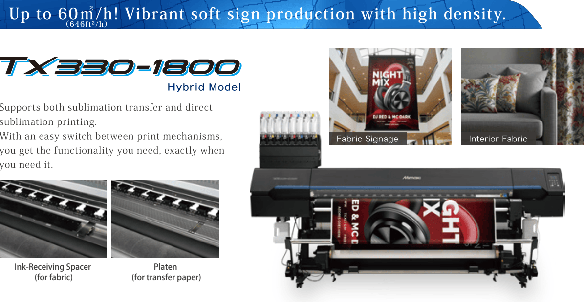Absolute Toner Mimaki Tx330-1800 High Quality Hybrid Digital Textile Direct and Transfer Inkjet Printer sublimation