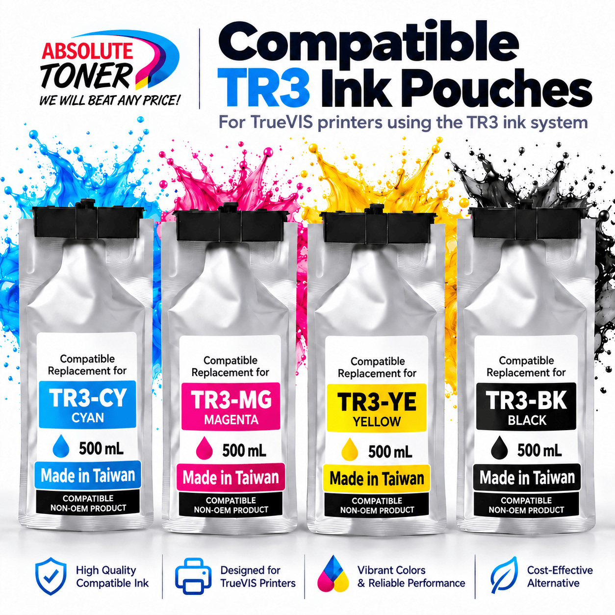 500 ml Compatible (TR3 Quality Made in TAIWAN) Replacement Ink to Replace Roland TR3 ink Pouches