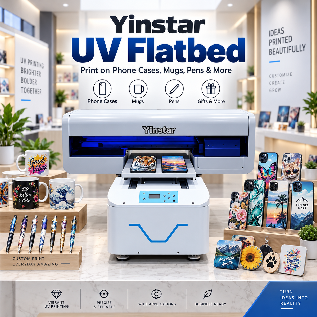 Absolute Toner Yinstar A3 Multifunction UV-DTF Flatbed Printer with Epson Heads for Glass Bottles, Mugs, Phone Cases and more DTF printer