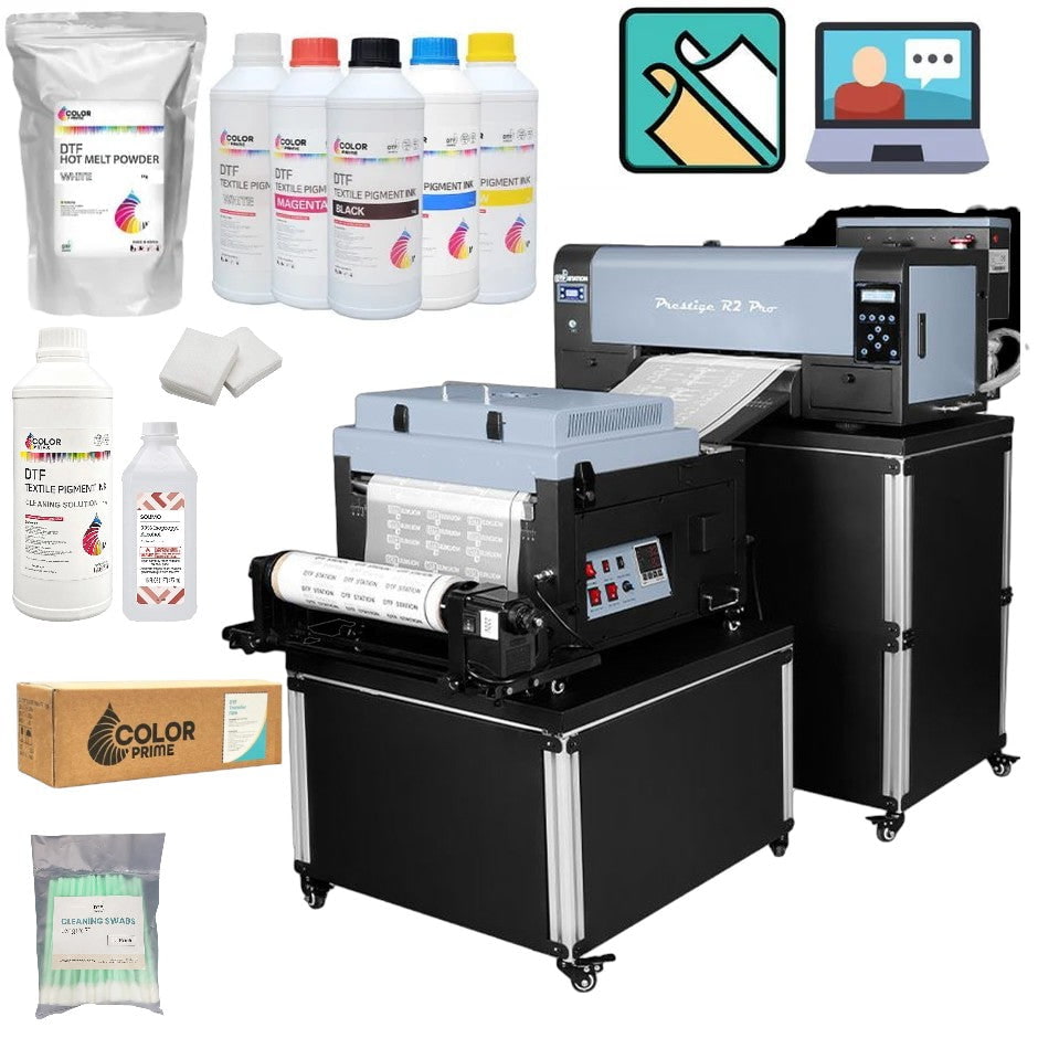 Absolute Toner New Prestige R2 PRO 13" Media Roll DTF Printer 110V A3 (Dual Epson i1600 Print Heads) - Includes Prestige R2 Pro DTF Printer, Startup Package and Compatible Machine Options DTF printer