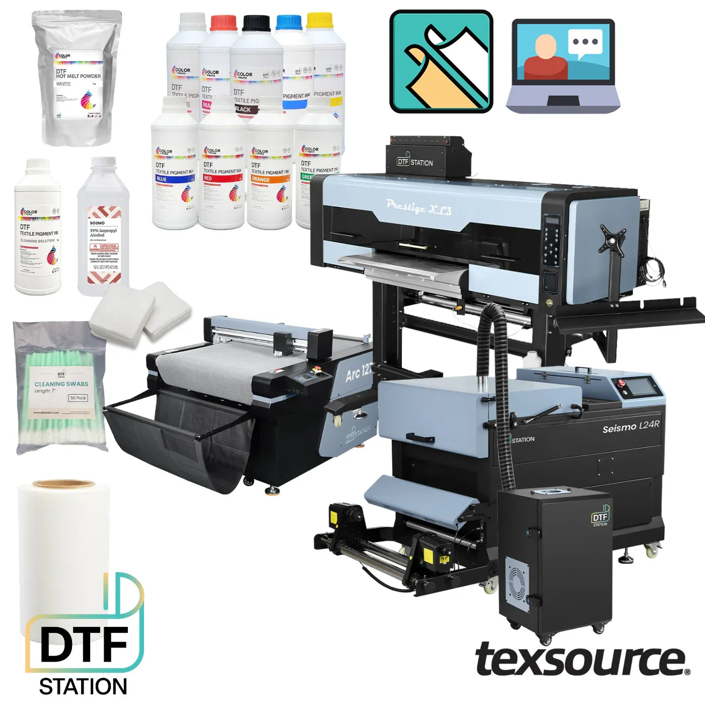 Absolute Toner 9 COLORS Prestige XL3 with 3 Epson i3200 DTF Printer Bundle with Auto Powder Shaker/Oven DTF printer