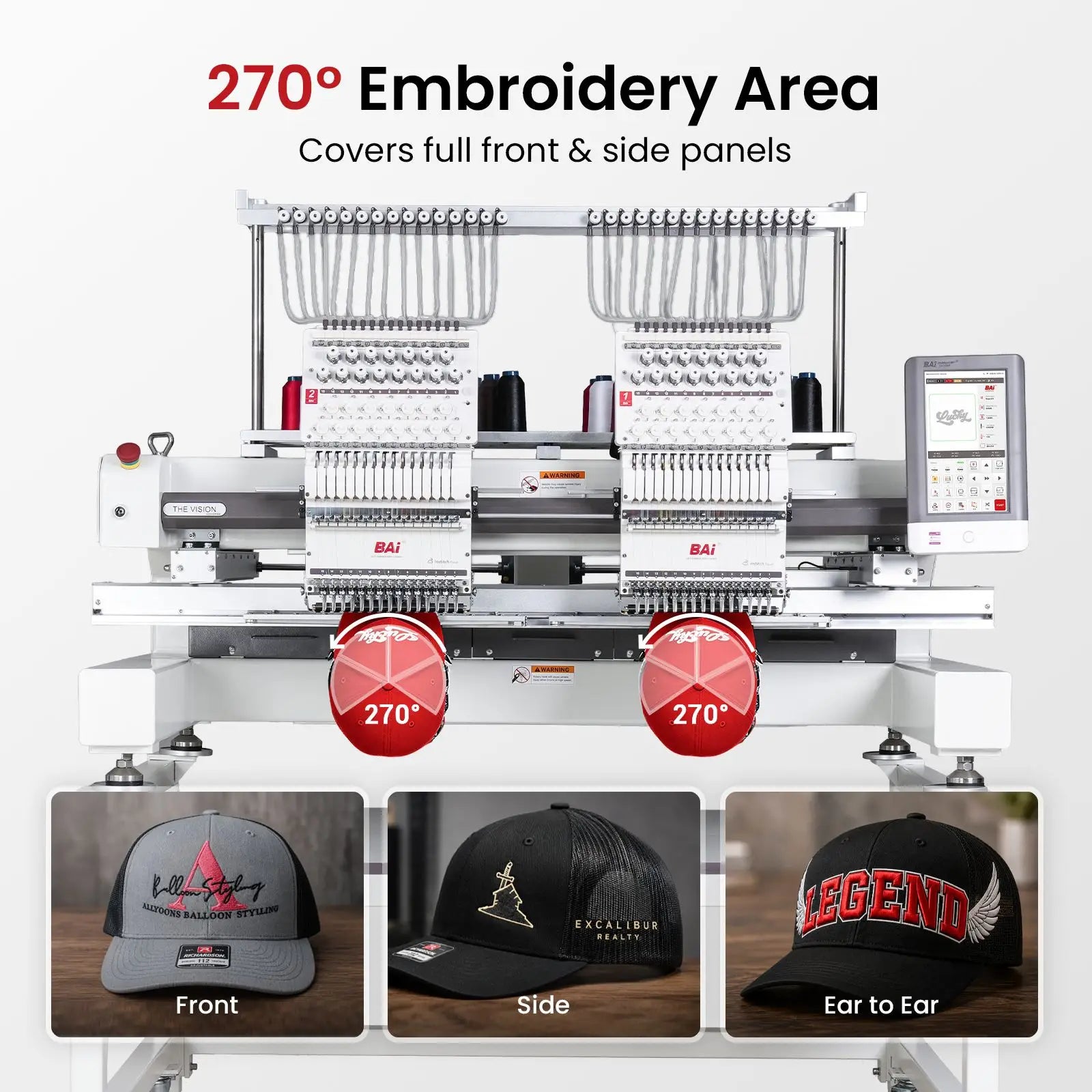 BAi THE VISION 2-Head Commercial Embroidery Machine - Dual-Head 15-Needle Custom Apparel System