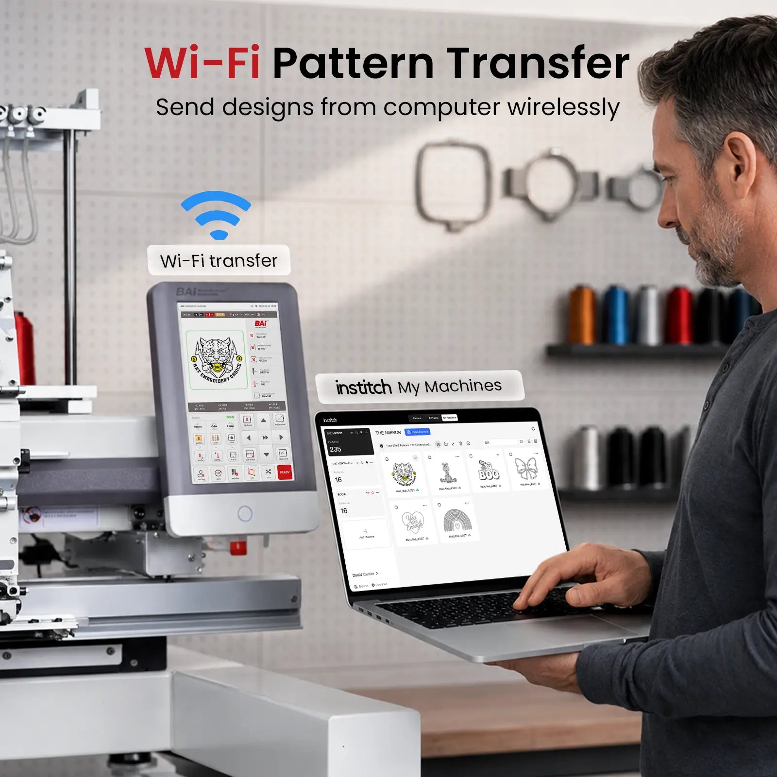 Absolute Toner BAi THE VISION Multi-Head Commercial Embroidery Machine - Industrial High-Speed Multi-Head Apparel System Embroidery