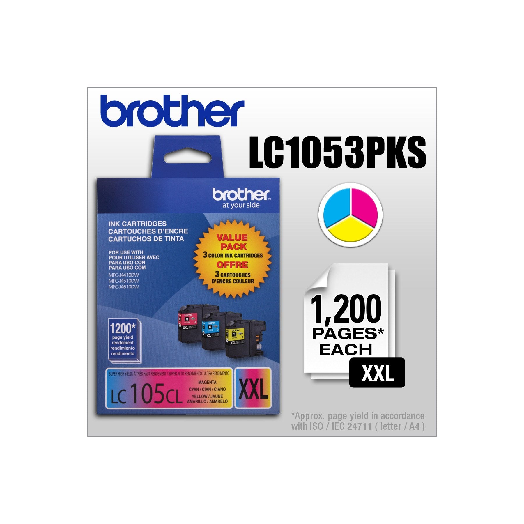 Absolute Toner Genuine Brother LC1053PKS Super High Yield Ink Cartridges Cyan magenta yellow- 3 in a pack Original Brother Cartridges