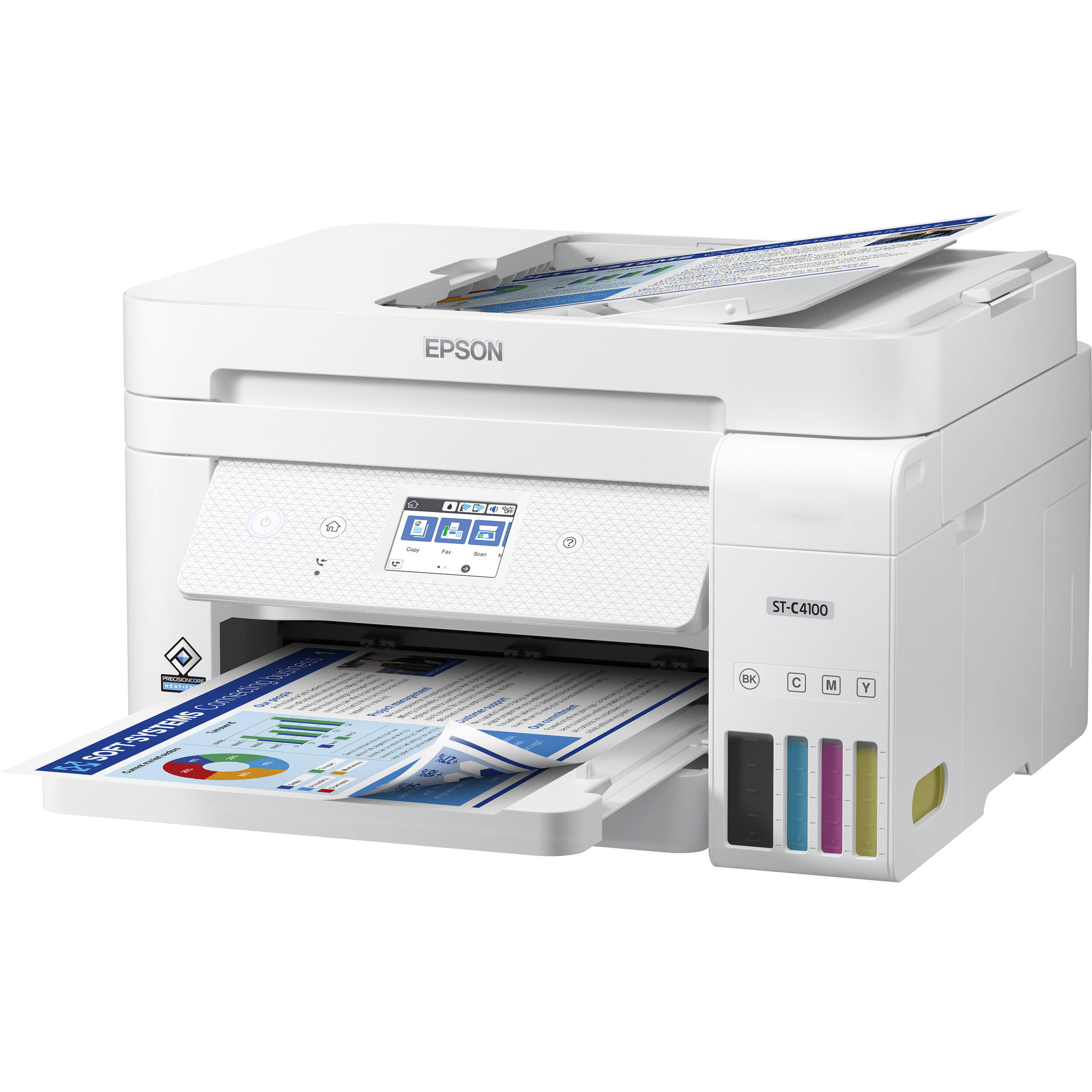 Absolute Toner New Epson WorkForce ST-C4100 Supertank Multifunction Color Printer With 2.4" color touchscreen, ADF, Fax, And Wireless For Small Offices Showroom Color Copier