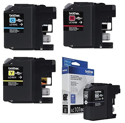 Brother Ink 101 Genuine Brother LC101 (LC-101) Color Original (Bk/C/M/Y) Ink Cartridge