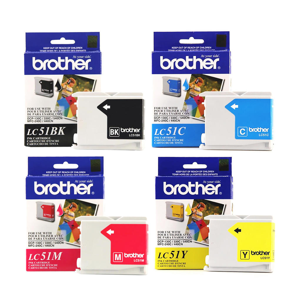Absolute Toner Genuine Brother LC51 Color (BK/C/M/Y) Original OEM Ink Cartridge, Combo Pack Original Brother Cartridges