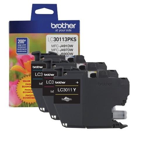 Absolute Toner Brother LC30113PKS Original Genuine OEM Tri Color Ink Cartridges Original Brother Cartridges