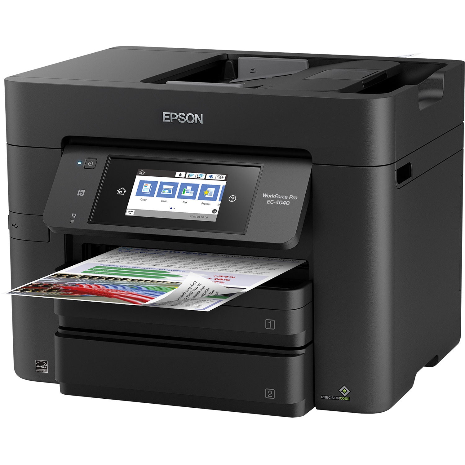 Absolute Toner New Epson High-Speed WorkForce Pro EC-4040 Color Inkjet Multifunction Printer Copier Scanner, Fax With Two Trays And Color Touchscreen, C11CF75203 Showroom Color Copier