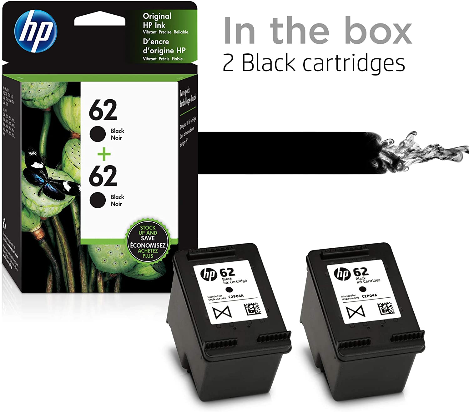 Absolute Toner HP 62 Black Original Genuine OEM Ink Cartridges Twin Pack | T0A52AN HP Ink Cartridges
