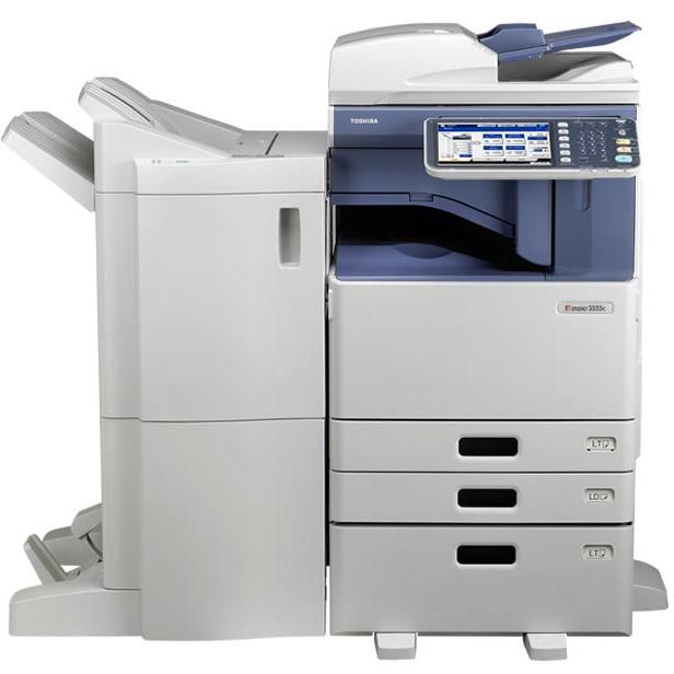 Absolute Toner $75/month REPOSSESSED Toshiba e-STUDIO 3555c Color Copier With Finisher 11x17 Office Copiers In Warehouse