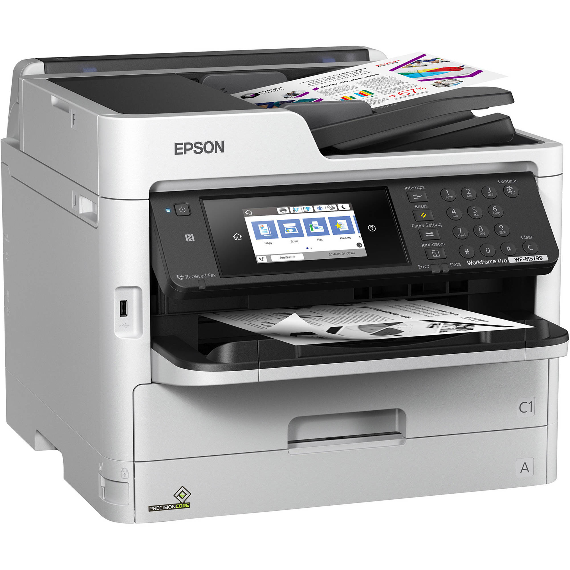 Absolute Toner New Epson Pro WF-M5799 (C11CG04201) Workgroup Monochrome Multifunction Printer With Scanner Copier And Fax For Office Use Showroom Color Copier