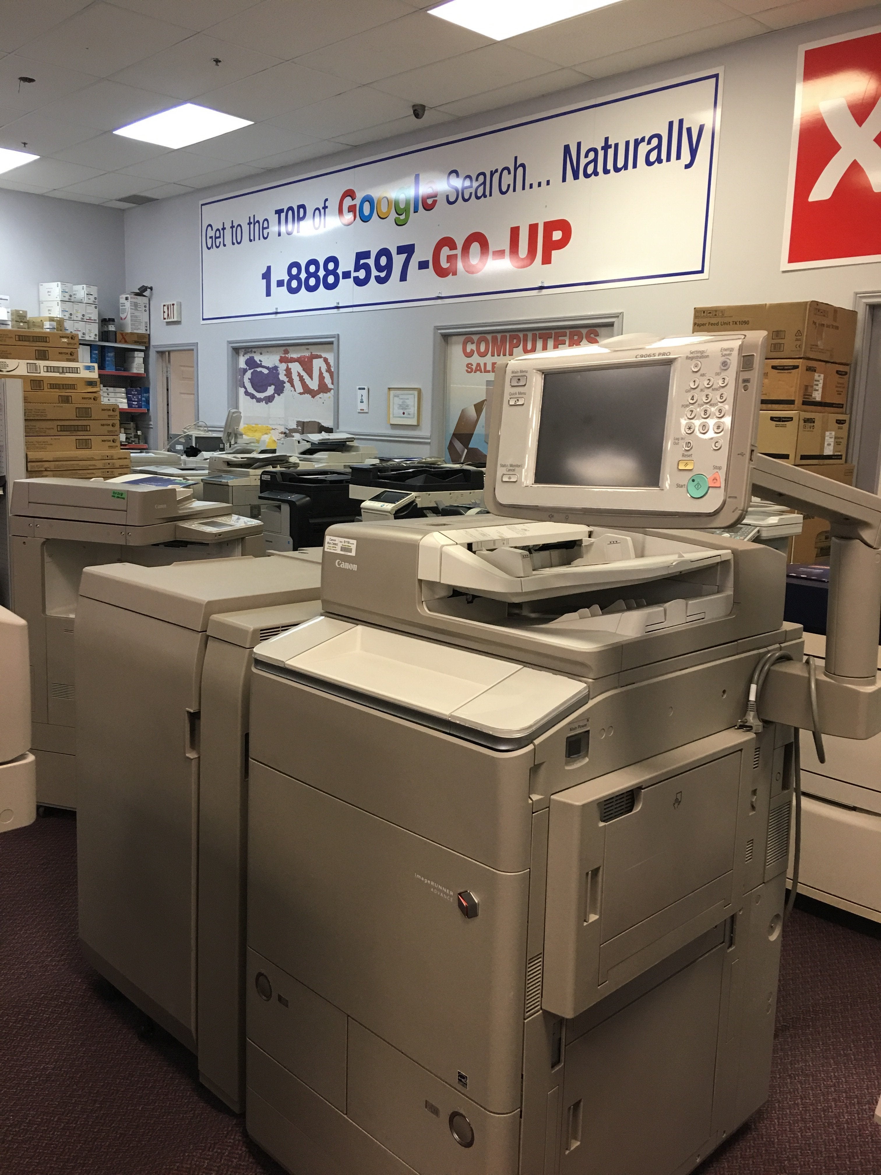 Absolute Toner Pre-owned Canon imageRUNNER ADVANCE C9065 Pro Color Copier Booklet Maker REPOSSESSED Office Copiers In Warehouse
