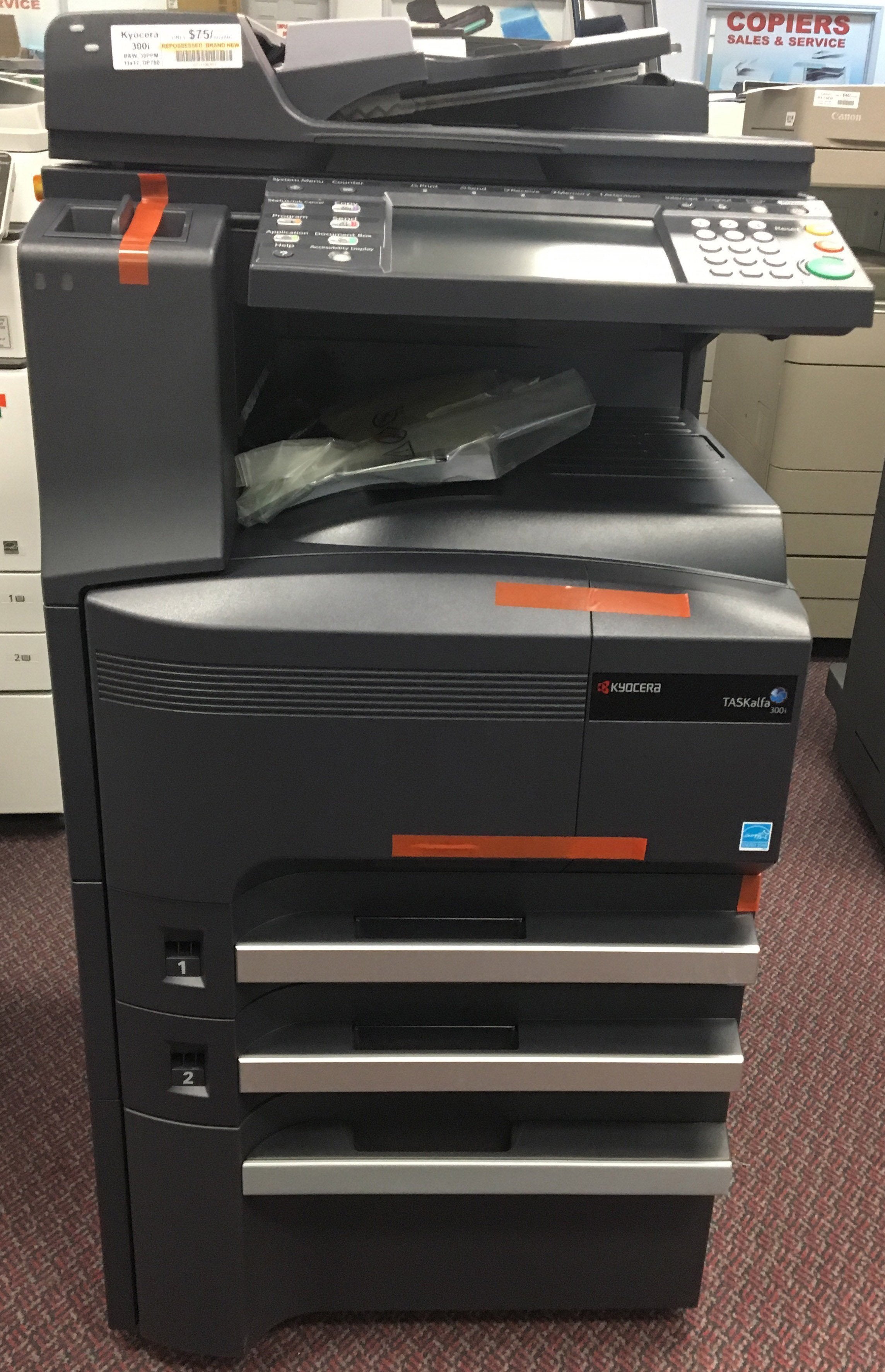 Absolute Toner Pre-owned Kyocera TASKalfa 300i Monochrome Copier Printer Color Scanner 11x 17 Brand New REPOSSESSED Office Copiers In Warehouse