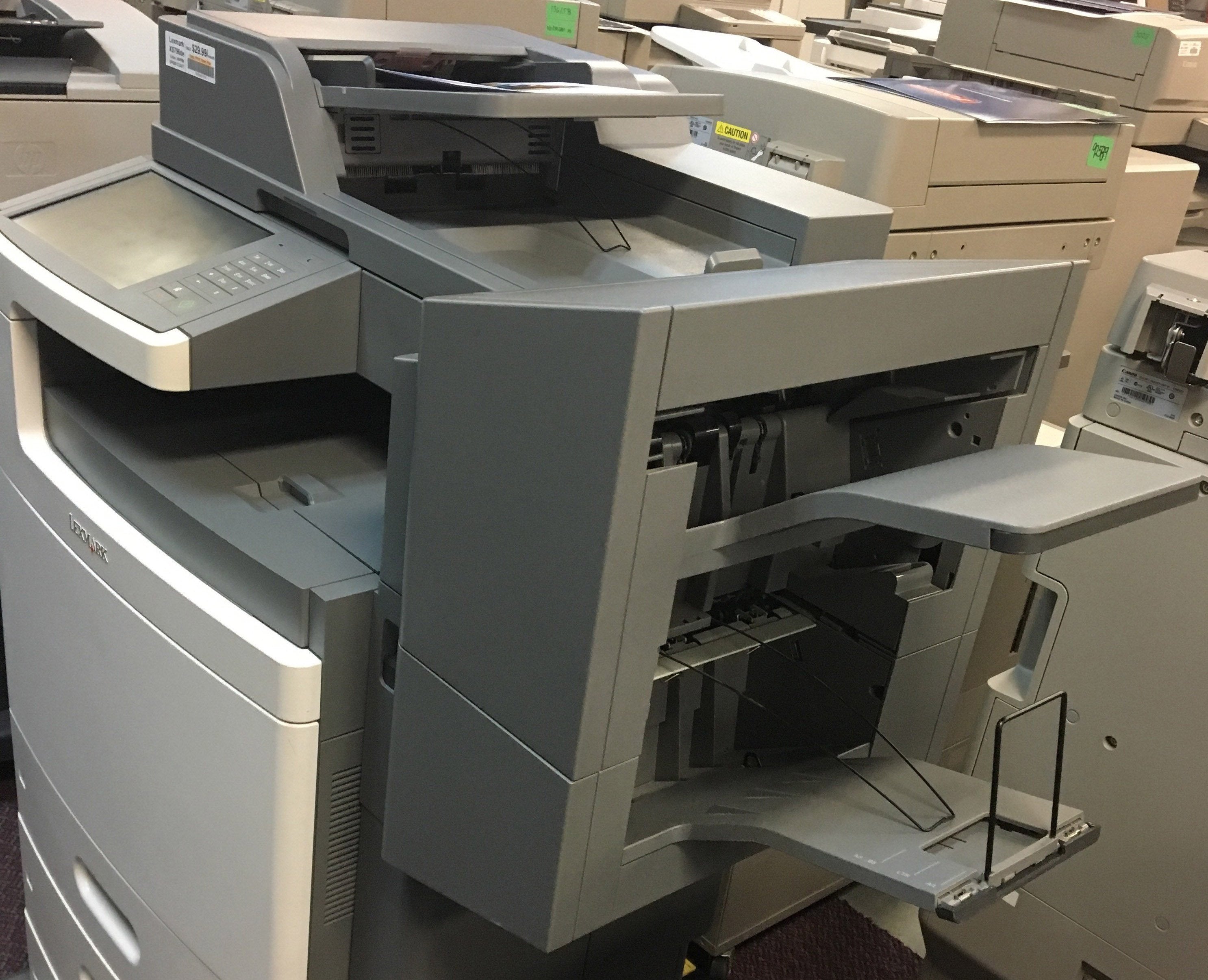 Absolute Toner REPOSSESSED Lexmark XS796de Multifunction Color Copier Printer Scanner Fax Finisher Large Colur LCD panel Office Copiers In Warehouse