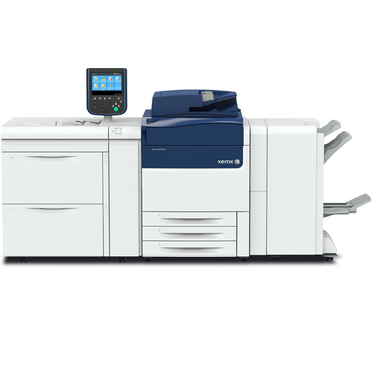Absolute Toner $199/Month Xerox Versant 80 Very Low Count Digital Press Color Production Printer Copier Scanner, High Capacity Feeder, Workstation Fiery, LCT, Booklet Maker Showroom Color Copiers